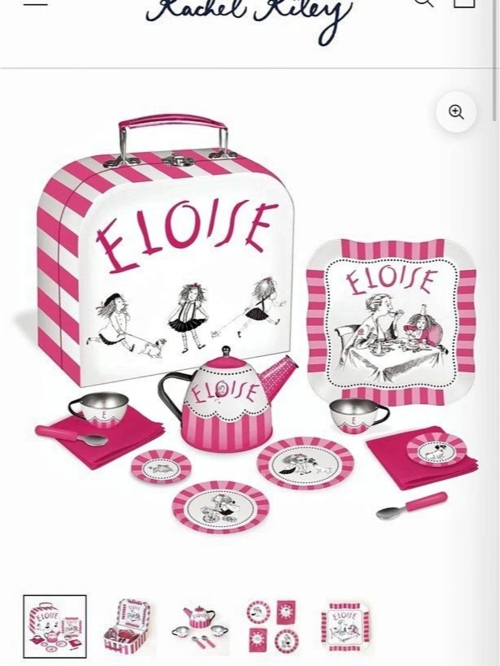 Rachel Riley Eloise Tin Tea Set Pink & White Striped